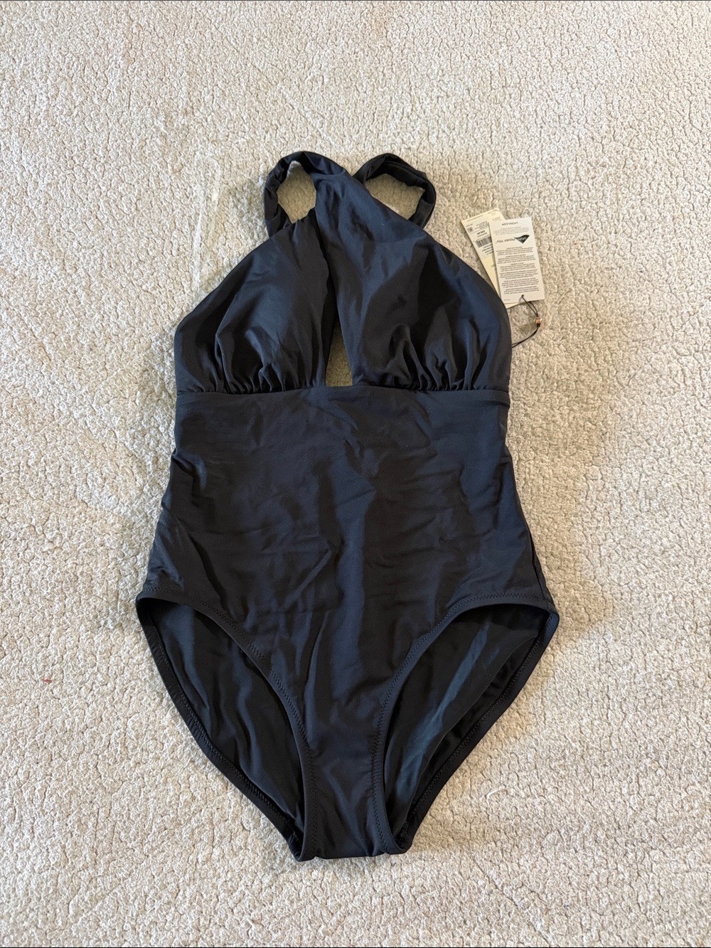 Calia Cutout Halter One-Piece Pure Black Swimsuit Size 4 New